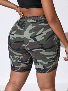 SHEIN Tall CURVE 大码女式迷彩牛仔修身短裤 夏季度假 牛仔西部风 女式商务休闲 女式节日 机场 毕业典礼 锐舞派对 Y2K 女式牛仔街头风 辣妹 2000年代 迪斯科 母亲节快乐 慢跑裤 女式骑行短裤 - 軍綠色 - 查看 2