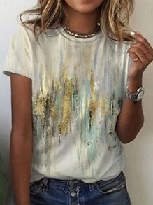 EMERY ROSE Regular-Fit Round Neck T-Shirt With Printed Logo, H-Style Cut Graphic Tees Women Tops - Multicolor - View 3