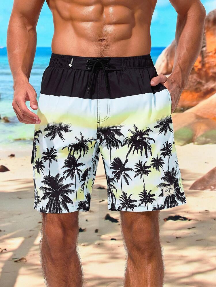 Men's Palm Tree Print Beach Shorts