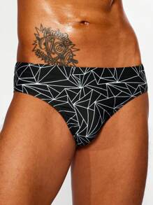Manfinity Men's Beach Vacation Geometric Pattern Triangle Swim Brief - Black - View 4