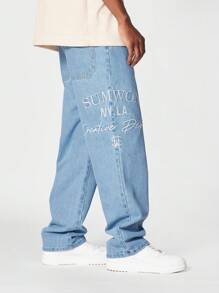 SUMWON Straight Fit Jean With Embroidery - Blue - View 1