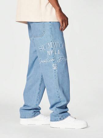 SUMWON Straight Fit Jean With Embroidery