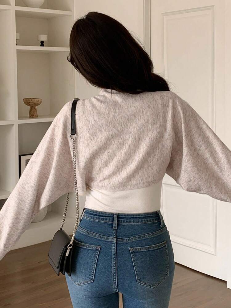 Women's Twisted Knit Batwing Sleeve Cropped Sweater,Fall Clothes