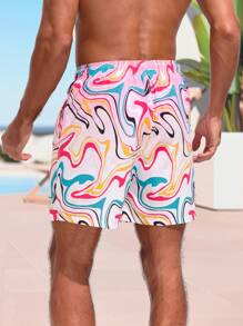 Surfspeed Men's Marble Print Drawstring Waist Beach Shorts - Pink - View 2