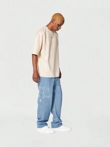 SUMWON Straight Fit Jean With Embroidery - Blue - View 4