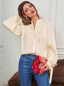 SHEIN Frenchy 女士3d扭結袖口襯衫 - 杏色 - 查看 6