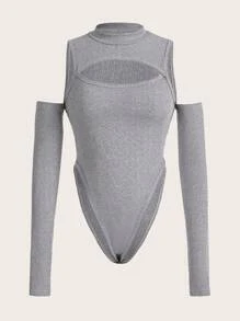 SHEIN ICON Bộ 3 áo liền thân dáng ôm mùa xuân, cổ khoét rỗng và tay áo ghép mảnh dành cho nữ - Nhiều màu - Xem 4