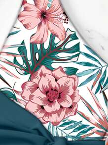 SHEIN Swim Quý cô Một miếng Nhiệt đới In thực vật Đồ bơi Với Có thể tháo rời Dây đai Lễ hội hóa trang - Màu xanh ngọc - Xem 4