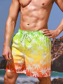 Surfspeed Men's Tropical Printed Gradient Drawstring Waist Beach Shorts - Multicolor - View 7