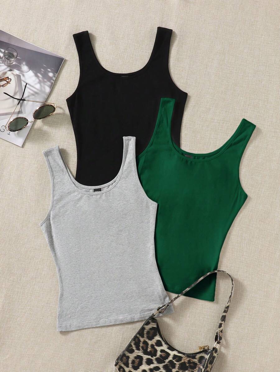 SHEIN EZwear Multicolor Women's Solid Color Tank Top For Summer
