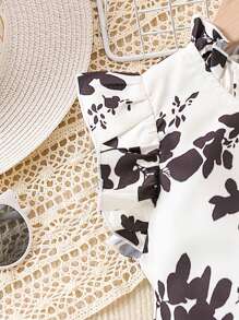 SHEIN Young Girls' Floral Printed Cap Sleeve Top And Pants Set