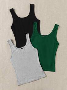 SHEIN EZwear Multicolor Women's Solid Color Tank Top For Summer