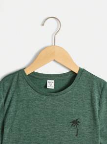 Tween Boy Casual Comfortable Round Neck Short Sleeve T-Shirt - Green - View 5