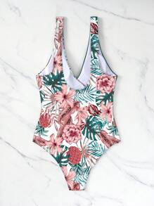 SHEIN Swim Quý cô Một miếng Nhiệt đới In thực vật Đồ bơi Với Có thể tháo rời Dây đai Lễ hội hóa trang - Màu xanh ngọc - Xem 8