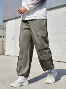 Claim Dot Men's Plus Size Solid Color Cargo Pants - Green - View 1