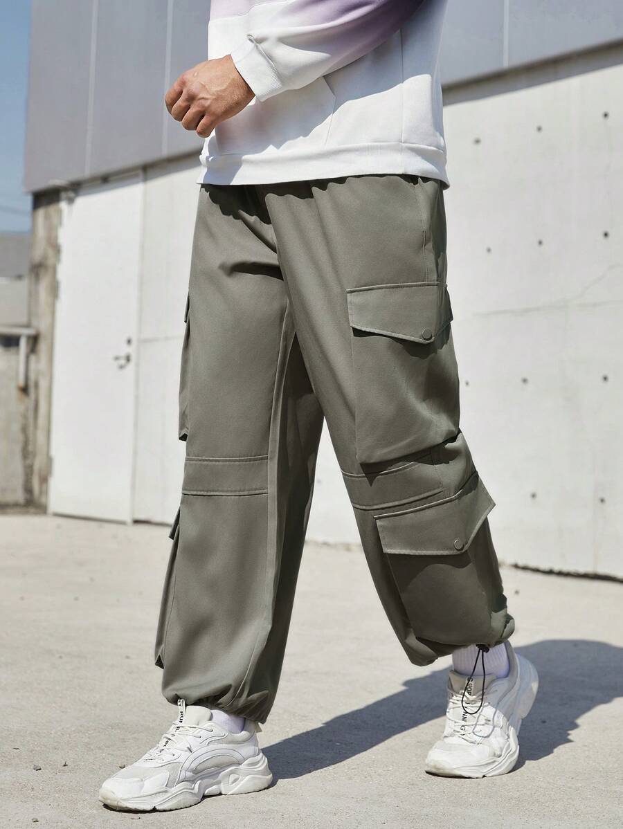 Claim Dot Men's Plus Size Solid Color Cargo Pants - Green - View 1