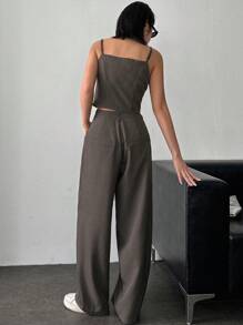 DAZY Button Front Tank Top And High Waist Wide Leg Casual Suit Pants Set