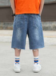 2024 Summer New Arrival Tween Boys' Denim Capri Pants, Distressed Design, Lightweight Style