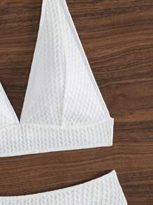 SHEIN Swim Summer Beach Solid Colored Textured Bikini Set - White - View 7