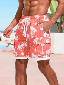 Surfspeed Men's Coconut Tree Print Beach Shorts - Orange - View 1
