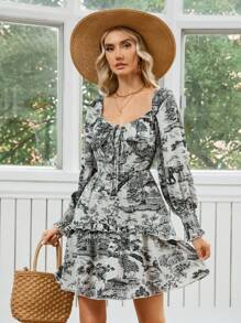 GENKIRA Vestido De Manga Larga Estampado Aleatorio - Multicolor - Ver 4