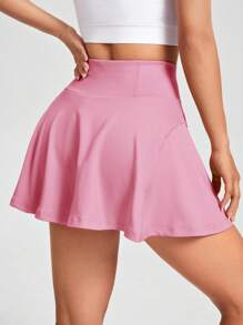 SHEIN EZwear Women's High Waisted Solid Color Skirt With Phone Pocket - Pink - View 2