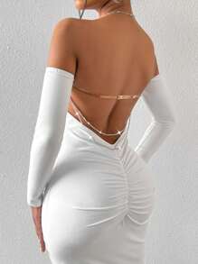 BamGleam 女士露背露肩连衣裙 超长女士服装 - 白色 - 查看 4