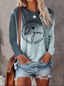 SHEIN LUNE 女士加大號漸層字母印花休閒短袖t恤 - 彩色 - 查看 3