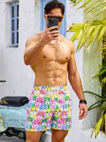 Manfinity Quần short đi biển mùa hè in hoạt hình cho nam có dây rút ở eo - Nhiều màu - Xem 3