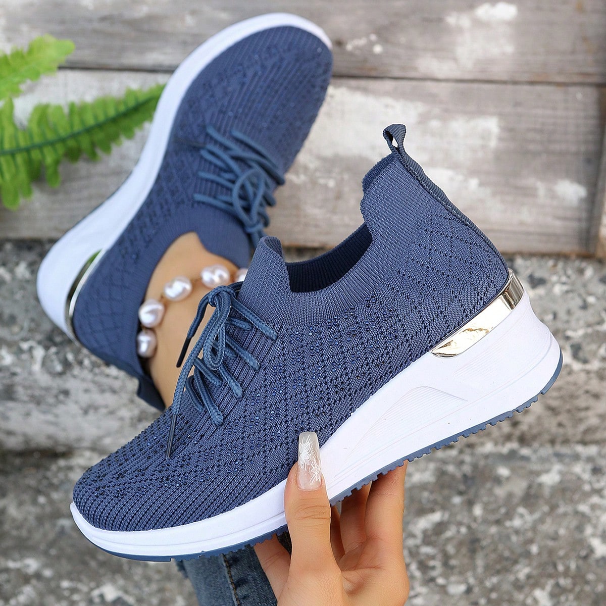 Zapatos de mujer para otoño/invierno 2024 primavera nuevos con cuña y suela gruesa, con rhinestones, zapatillas casuales de gran tamaño, transpirab