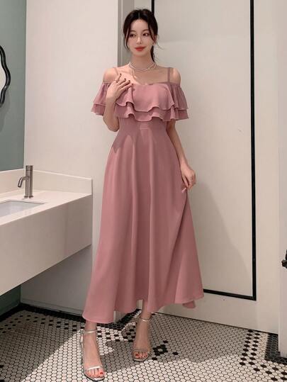 DAZY Solid Color Chiffon Spaghetti Strap Dress Summer Sundress