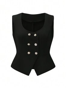 SHEIN Clasi Conjunto De Traje De Color Sólido De Talla Grande - Negro - Ver 4