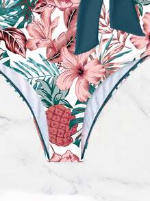 SHEIN Swim Quý cô Một miếng Nhiệt đới In thực vật Đồ bơi Với Có thể tháo rời Dây đai Lễ hội hóa trang - Màu xanh ngọc - Xem 5
