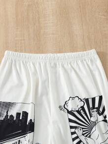 Teen Boy Comfortable 2pcs/Set Letter Print Short Sleeve T-Shirt And Pants Homewear - White - View 5