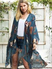 Women Batik Printed Batwing Sleeve Kimono Cover Up For Vacation Summer