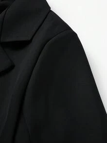 Chất rắn Cổ bẻ Blazer dài - màu đen - Xem 3