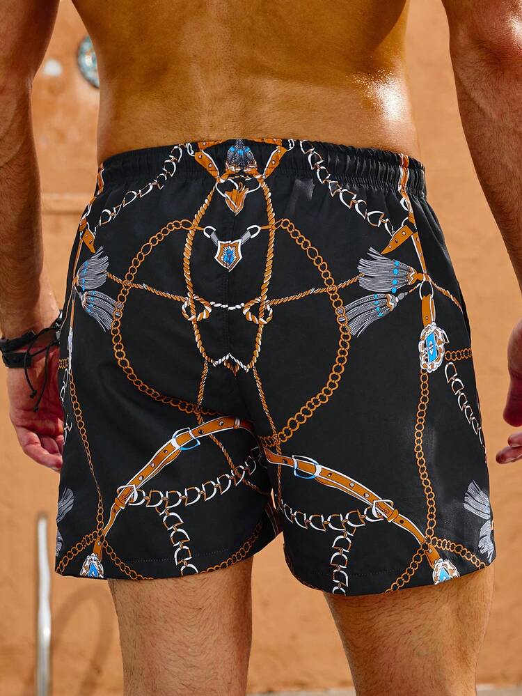 Men'S Chain Printed Beach Shorts