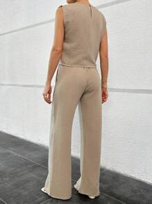 RueChic Women Belt Detailed Pants And Top Set - Beige - View 2