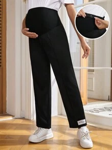 SHEIN Maternity Adjustable Waist Long Pants - Black - View 1