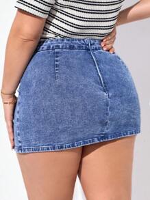 EMERY ROSE 女士加大號高腰側面開衩緊身牛仔裙,藍色 - 中等水洗藍 - 查看 2