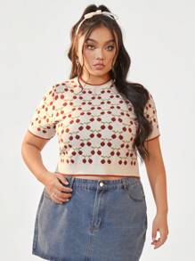 SHEIN EZwear 大尺碼女士早春針織毛衣,可愛櫻桃圖案設計 - 彩色 - 查看 1