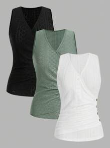 SHEIN Frenchy Women'S Solid Color Hollow Out Embroidery Wrap Tank Top For Summer - Multicolor - View 1