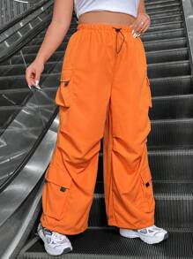 SHEIN Coolane Pantalones De Talla Grande Con Cintura De Cordón Y Bolsillos Para Mujer - Naranja - Ver 7