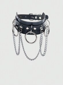 ROMWE Grunge Punk 1 Miếng Cô gái Goth hiện đại chất liệu da PU Váy rộng Chuỗi tua Dây chuyền Thích hợp Đối với Quý cô Mặc hàng ngày - màu đen - Xem 1