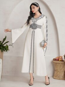 Al Najma Women's V-Neck Asymmetrical Flared Sleeves Dress  Dresses - Apricot - View 11