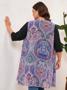 EMERY ROSE Conjunto De Camiseta De Color Sólido De Talla Grande Para Mujer Y Chaleco Impreso, 2 Piezas/set