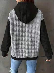 SHEIN EZwear 女士加大码撞色纹理卫衣 - 灰色 - 查看 2