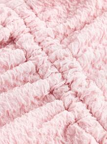 SHEIN ICON Drawstring Detail Lettuce Trim Strapless Top And Skirt Pink Set - Dusty Pink - View 3