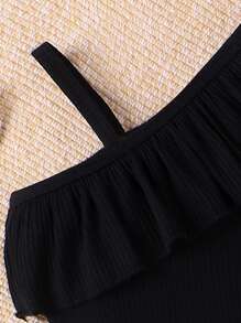 SHEIN Young Girl Spring/Autumn Fashionable & Elegant Sleeveless Cami Top And Bow Detail Flare Leg Jeans Set - Black - View 3