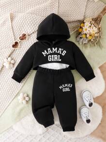 Baby Girl Casual Sporty Simple Style Sweatshirt 3pcs/Set For Spring & Autumn - Black - View 3